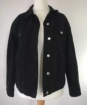 Buy Topshop Denim Jacket Womens Moto Black Oversized Cotton Size 10 • 16.99£
