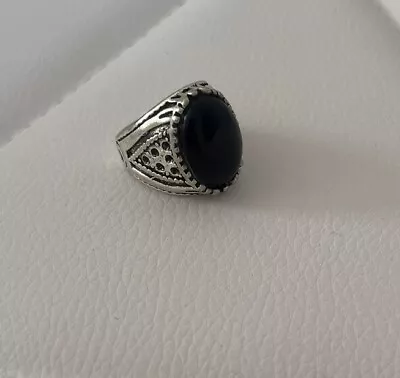 Buy *NEW* Mens Jewellery Silver Ring With Big Black Colour Stone Signet Ring 2cm • 3.99£