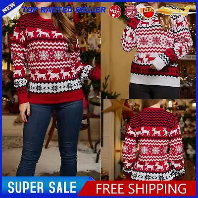 Buy Women Christmas Sweater Festive Holiday Party Jumper Simple Knitwear Sweater Top • 17.25£