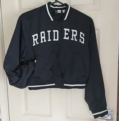 Buy NFL Raiders Womens Cropped Bomber Varsity Jacket Large Logo SzXS Upto Sz10 H&M • 20£