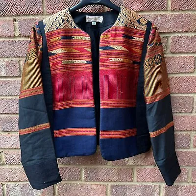 Buy Vintage 80’s Womans Cotton House Tribal Pattened Blazer Open Jacket Size S • 24.99£