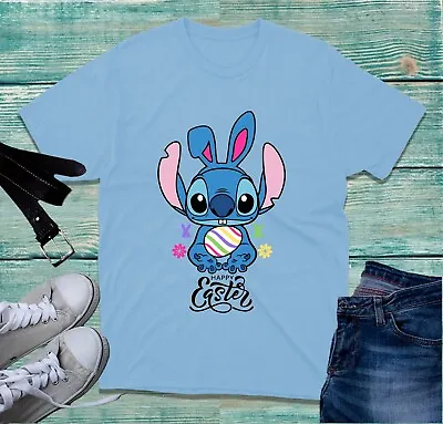 Buy Happy Easter T-Shirt Easter Bunny Lilo & Stitch Eggs Hunting Unisex Top • 8.99£
