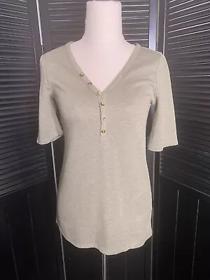 Buy WITCHERY Green Ribbed Knit V Neck Button Detail Tee Size XS EXCELLENT CONDITION • 17.60£