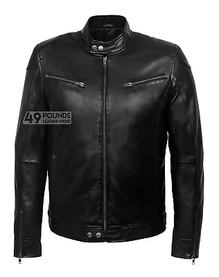 Buy Men's Real Leather Jacket Black Napa Smart Fit  Short Length Biker Style Bs 1469 • 41.65£