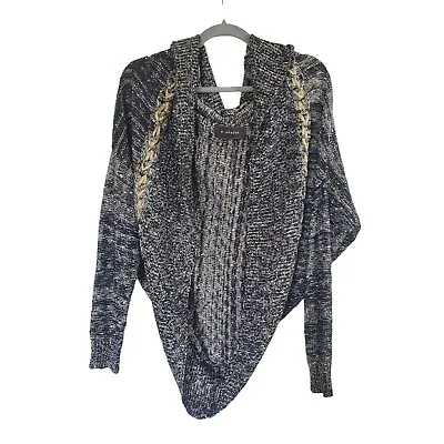 Buy S-Twelve Hooded Knit Sweater Cardigan Metallic Black Warm Layer, Small/Medium • 33.15£