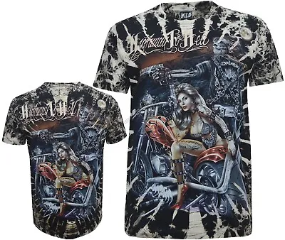 Buy Highway To Hell Skull Biker Lady Glow In The Dark Tie Dye T-Shirt M-4XL By Wild • 15.95£