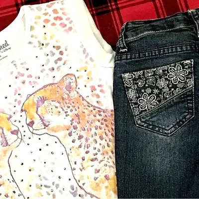 Buy Cheetah Leopard Animal Tee Shirt Top - Denim Skinny Jeans - Girl - School - 7 • 31.37£