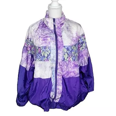 Buy Vintage Euro Joy 90s Windbreaker Jacket Zip Front Purple Swirl Lace Mix Print  • 17.95£