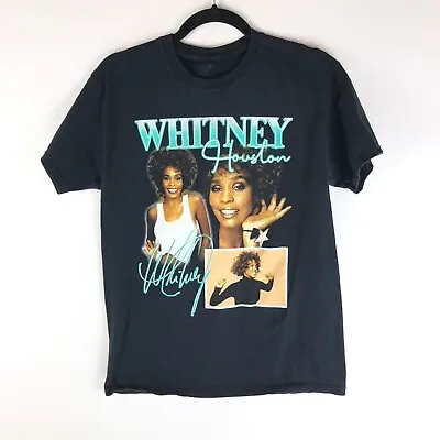 Buy Whitney Houston Black Short Sleeve Crewneck Graphic Print Cotton T-Shirt Size M • 8.06£