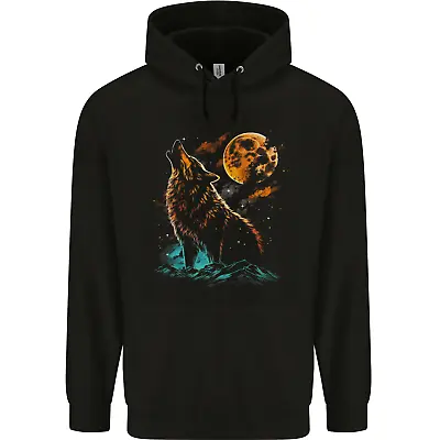 Buy A Wolf Howling With The Moon At Night Mens 80% Cotton Hoodie • 19.99£