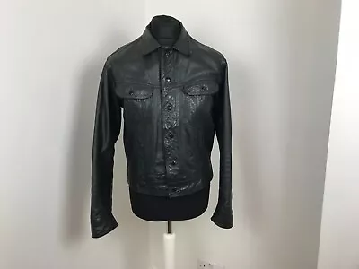 Buy 1990s Leather Jacket Black Poppers 100% Real Leather Size Medium Mens H&M Rocky • 84.70£