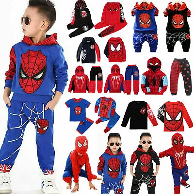 Buy Children Boys Spiderman Costume Hoodie Long Sleeved Jacket Pants Cosplay Clothes • 8.47£
