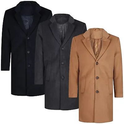 Buy Mens Wool Overcoat Long Jacket Lapel Trench Coat Outwear Warm Formal Button Up • 19.99£