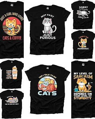 Buy I Love Cats Attitude Lazy Coffee Chaos Cat Lady Men Woman T Shirt Unisex UK • 9.99£