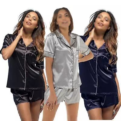 Buy A2Z Ladies Silk Satin Pyjamas Set Button Down Top Shorts Sleepwear Bride PJS Set • 16.99£