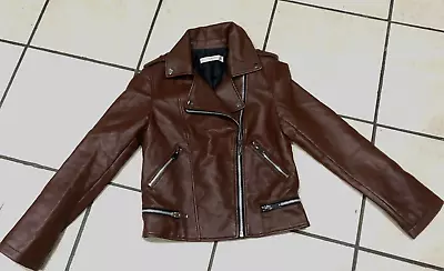 Buy Women's Soft Brown Faux Leather Effect Jacket Motorcycle Moto Bike Size S • 12£
