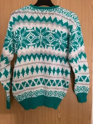 Buy RARE Vintage 1980s Christmas Jumper Brand New Green Silver White Free Size  • 16.28£