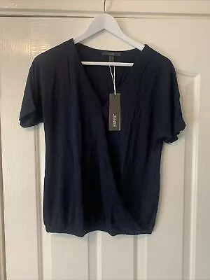 Buy Esprit Collection Women's Wrap-front V-neck T-Shirt, Navy, Size XS • 6.99£
