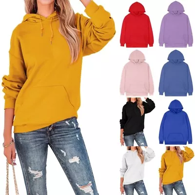 Buy Ladies Hooded Sweatshirts Long Sleeve Hoodies Women Solid Color Fall Soft • 12.99£
