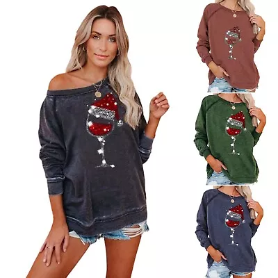 Buy Womens Long Sleeve Crew Neck Raglan Christmas Sweatshirts Tops • 17.99£
