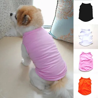 Buy Pet Dog Clothes T-Shirt Solid Color DIY Print Vest Cute Puppy Thin Pullover Tops • 3.06£
