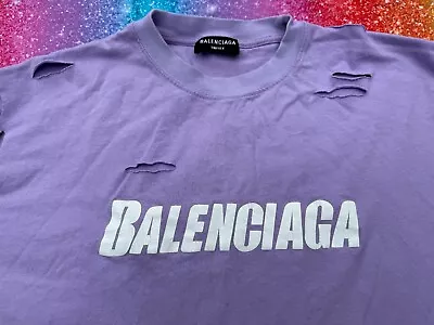 Buy Balenciaga Destroyed Caps Logo T Shirt, XL, Purple, Boxy Fit, Super Rare • 149.99£