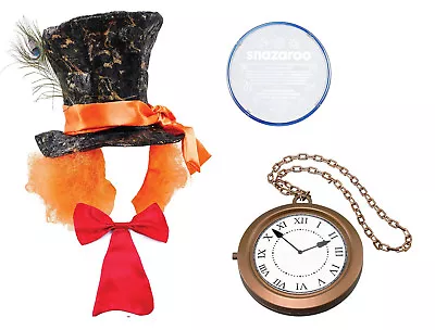 Buy Alice In Wonderland Mad Hatter Style Hat+Bow Tie+FacePaint+ Jumbo Clock Necklace • 17.95£