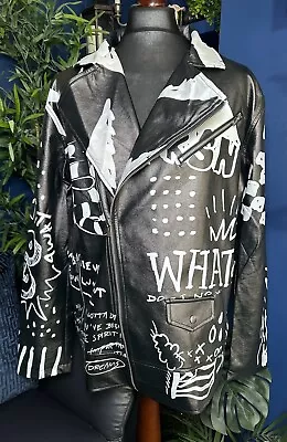 Buy Reason NYC Polyurethane Faux Leather Jacket Graffiti Rebel Mens XL Black • 99.99£