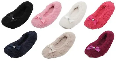 Buy Ladies Fleece Ballerina Slippers With Bow • 6.99£