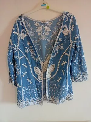 Buy Designer Size 10 12 Red Queen Denim Embroidered Jacket Wow Dragonfly Butterfly • 9.99£