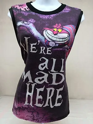 Buy Disney Womens M Black Purple We're All Mad Here Cheshire Cat Sleeveless T-shirt  • 19.29£