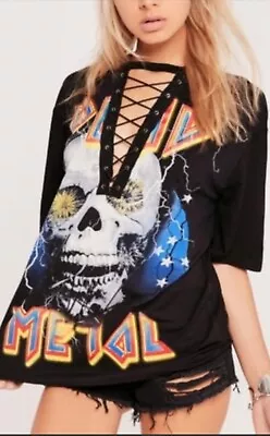Buy Missguided Dead Metal Lace V-neck Chocker Skull Music Gothic Rock Shirt Womens 4 • 23.67£