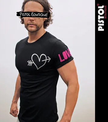 Buy Pistol Boutique Men's Fitted Black Crew Rolled Sleeve LOVE ARROW HEART T-shirt • 22.49£