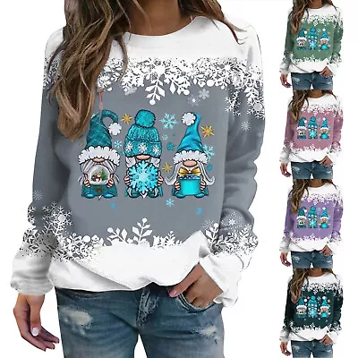 Buy Fit Womens Christmas Snowman Snowflake Print Sweatshirt Casual Long Sleeve Round • 29.54£