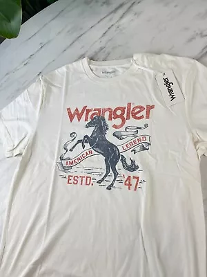 Buy Wrangler – Big Horse Western Spellout Graphic T-shirt Tee Print Worn White  - M • 27.99£