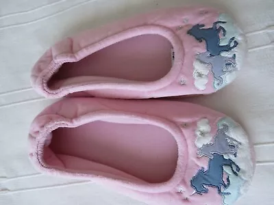 Buy M&S Girls Pink Unicorn Slip On Slippers Hard Sole Kids UK 6 • 7.99£