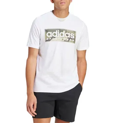 Buy Adidas IN6473 Mens Camo Linear Graphic T-Shirt Short Sleeve White Cotton Tee New • 18.99£