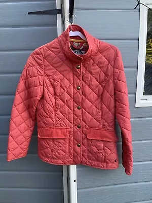 Buy Joules Size 14 Red  Moreland  Quilted Jacket With Cord Trim Pretty Floral Lining • 19.99£