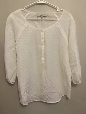 Buy LOFT Women's White Polka Dot Peasant Button Silk Blend Top Size Medium • 14.21£
