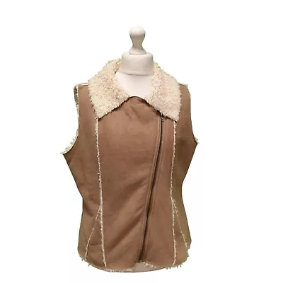Buy D124 Women's Dorothy Perkins Beige Zipped Sleeveless Faux Fur Gilet Uk Xl Eu 42 • 25.99£