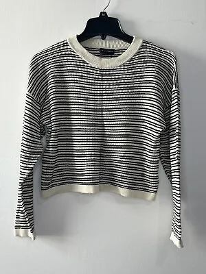 Buy Miou Muse Stripe Cropped Black Neutral Minimalist Women's Sweater Oversize Sz S • 18.94£