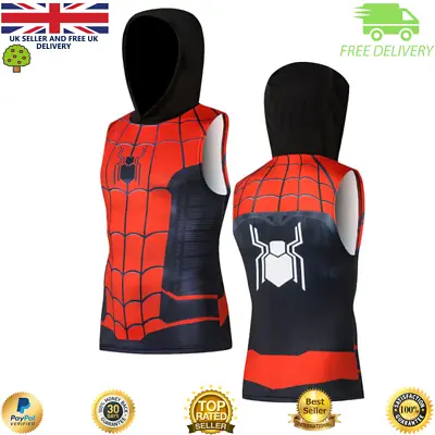 Buy Mens Tank Top Compression Hoody Vest Top For Gym Cosplay Running Superhero • 16.99£