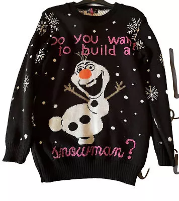Buy Womens Frozen Novelty Olaf ChristmasJumper Do You Wanna Build A Snowman Sz 12/14 • 13.99£