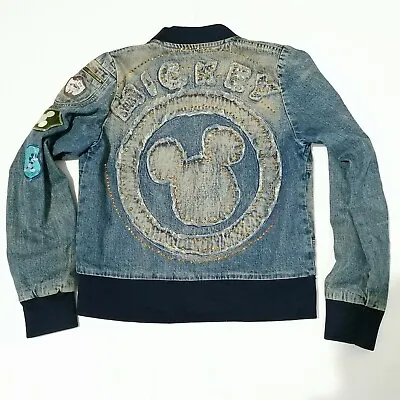 Buy Disney Ink Paint Distressed Denim Jacket Ladies Small Mickey Mouse Patch Pin • 29£