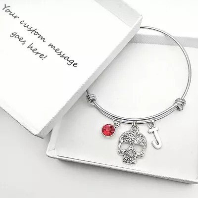Buy Skull Gothic Style Charm Bangle Bracelet Gift, Personalised Jewellery • 12.45£
