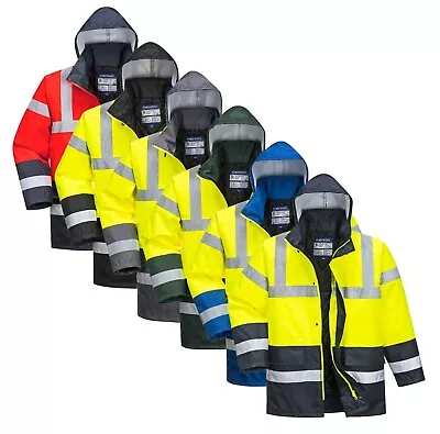 Buy PORTWEST Hi Vis Contrast Traffic Jacket Waterproof Hood Lined Padded Safety S466 • 32.01£