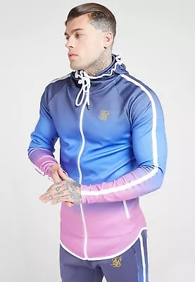Buy SikSilk Mens Blue / Pink Athlete Fade Taped Zip Through Hoodie Medium • 16.99£