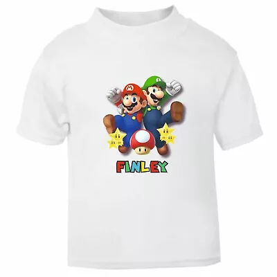 Buy Personalised Mario Brothers Kids T-Shirt SUPER MARIO • 12.99£