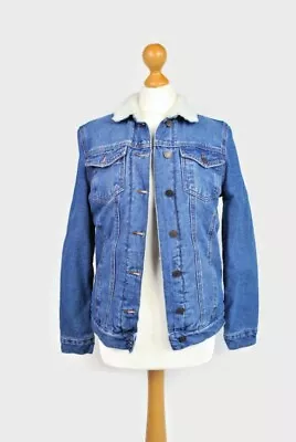 Buy Vintage New Look Blue Denim Trucker Warm Lined Sherpa Long Sleeve Jacket Size 6 • 17£