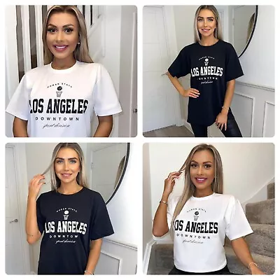 Buy Ladies Womens Los Angeles Downtown Slogan Short Sleeve T-Shirt Tee Top Size 8-26 • 8.95£